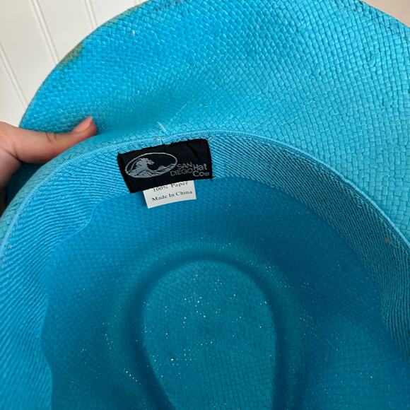 San Diego Hat Co 100% Paper Weaved Fedora Hat with Chin Strap Blue - Picture 7 of 8